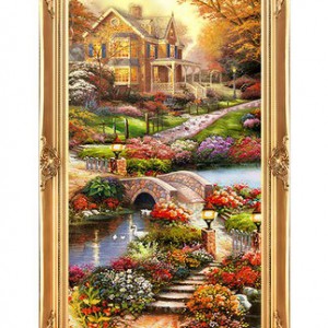 歐式玄關(guān)裝飾畫山水過道招財風水靠山寶盆山豎版美式掛畫油畫壁畫